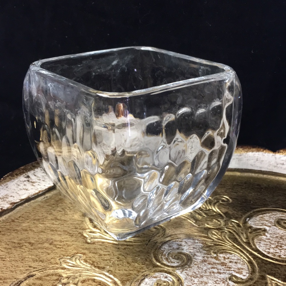 Party lite Clear Glass Square Votive Candle Holder BeeHive Pattern